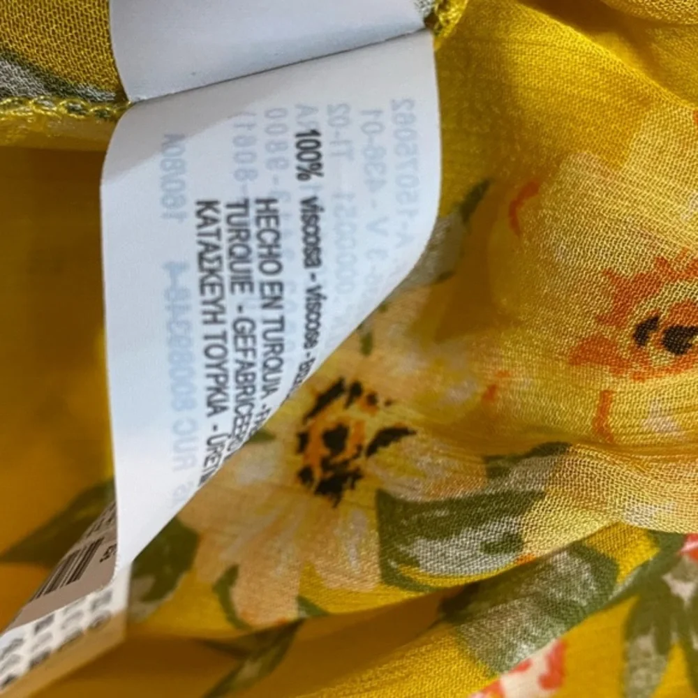 Zara Boho Blouse Oversized Floral Sheer Chiffon Yellow Top V-neck - Picture 10 of 10